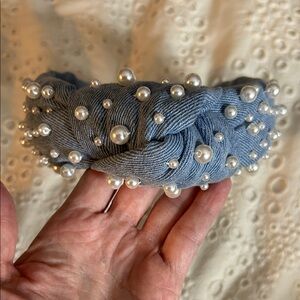 La Bella Pearl Studded Blue Denim Headband